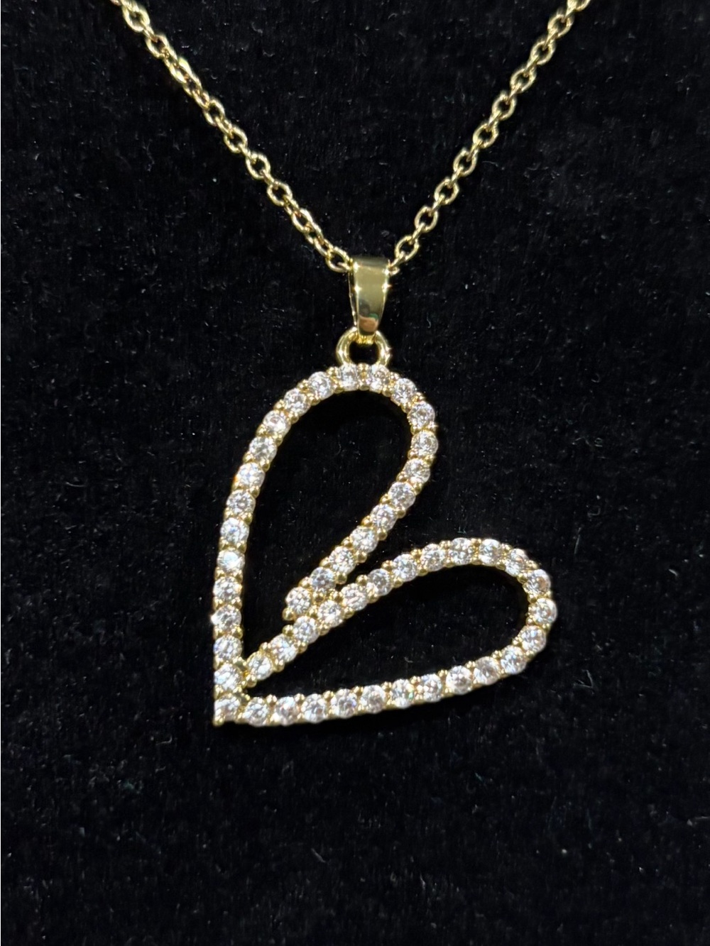 Gold-Tone Pave Heart CZ Pendant Necklace - Women Jewelry